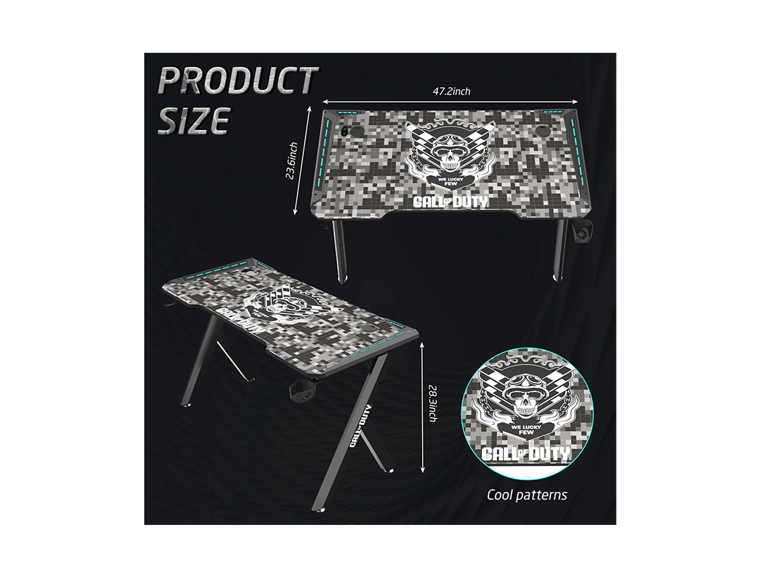 GAMEON Call Of Duty Hawksbill Series RGB Flowing Light Gaming Desk With Mouse pad, Headphone Hook & Cup Holder - Black/Grey in Qatar GAMEON Call Of Duty Hawksbill Series RGB Flowing Light Gaming Desk With Mouse pad, Headphone Hook & Cup Holder - Black/Grey in Qatar